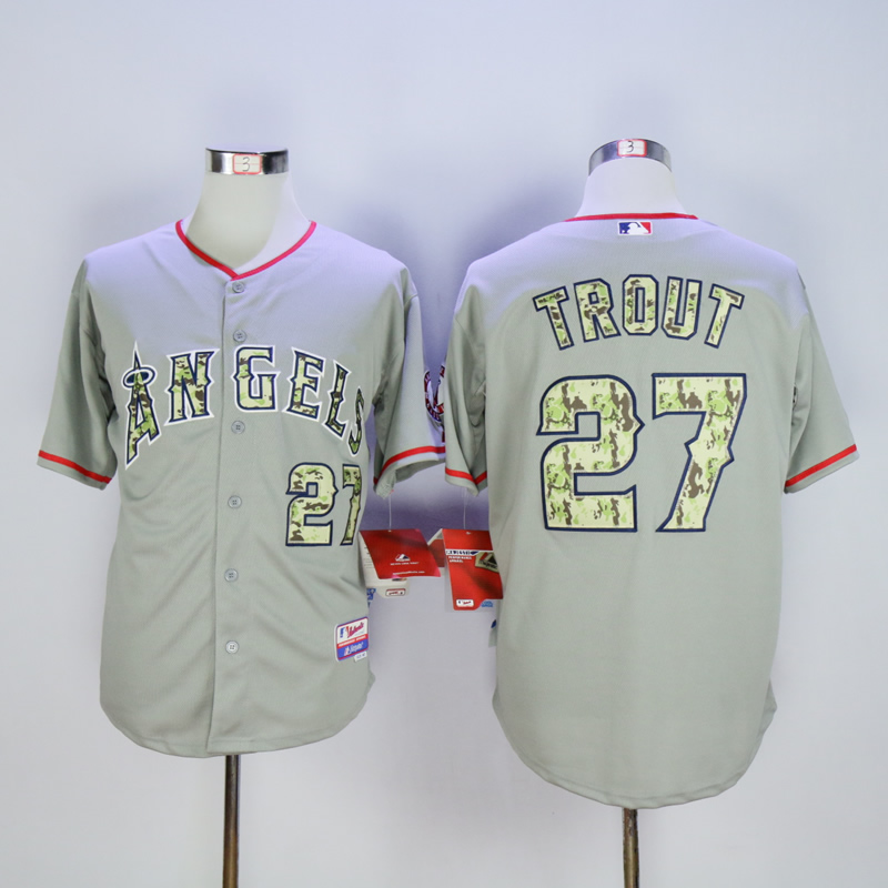 Men Los Angeles Angels #27 Trout Grey Camo MLB Jerseys